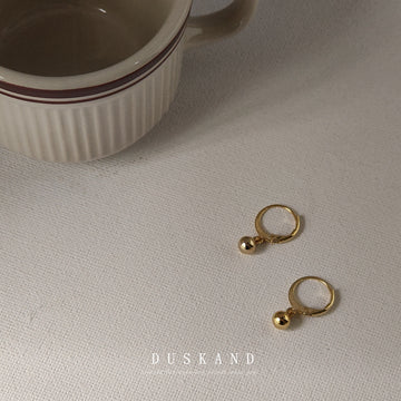 Gold Tone Small Round Ball Charm Huggie Hoop Earrings