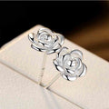 Silver Rose Flower Stud Earrings With Butterfly Backs view 1