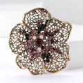 Heavy Filigree Crystal Flower Brooch in Four Colors view 2