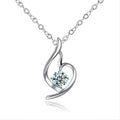 Silver Tone Swirl Heart Pendant Necklace Clear Or Purple Stone view 1