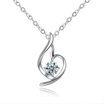 Silver Tone Swirl Heart Pendant Necklace Clear Or Purple Stone