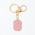 Pink Enamel Rhinestone Initial Letter Tag Keychain A-Z view 5