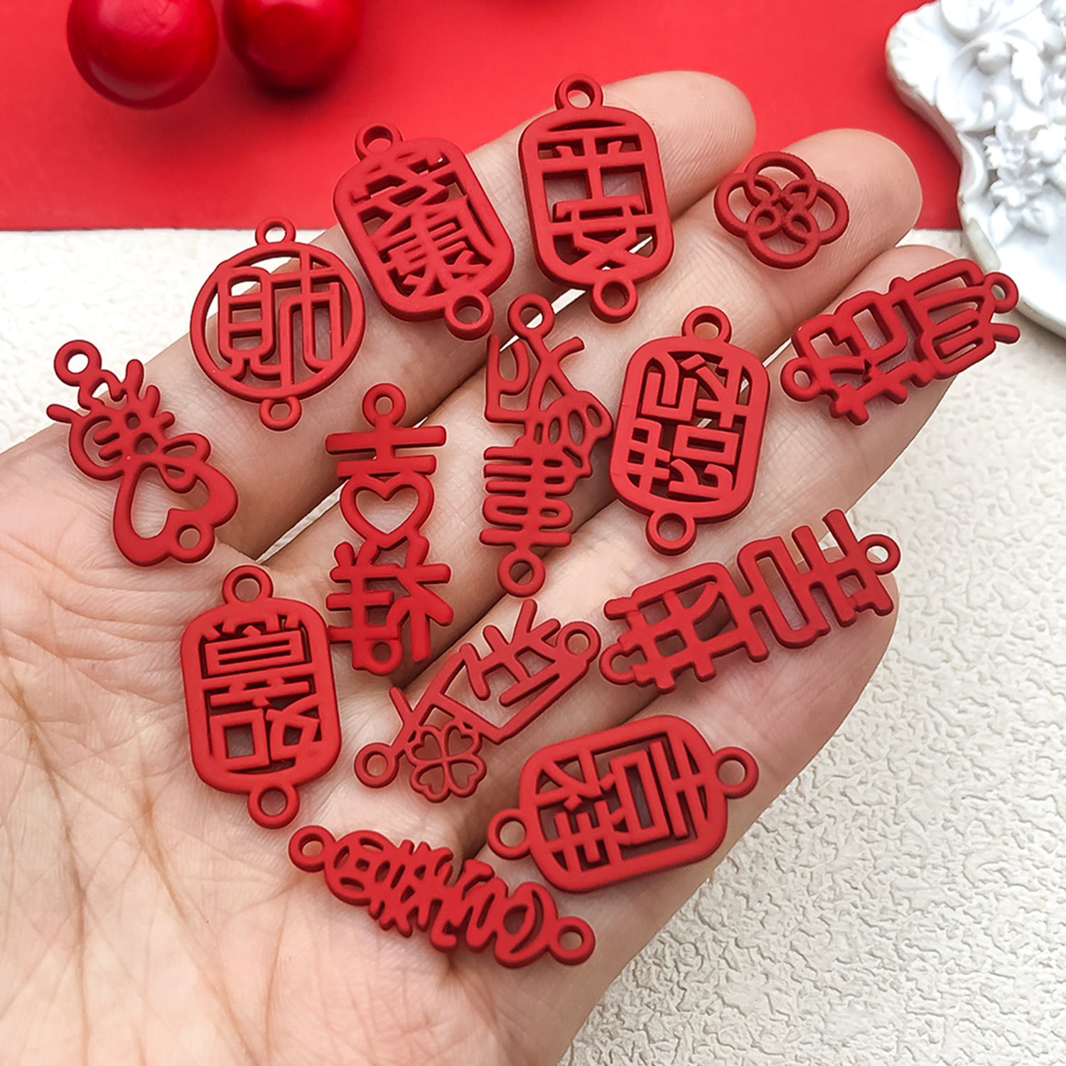 Zinc Alloy Red Wedding Blessing Word charm pendant for DIY decoration jewelry making