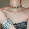 Openwork Crystal Choker Necklace Wide Silver Bracelet Styles view 2