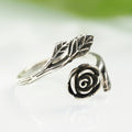 Antique Silver Open Adjustable Rose Flower Leaf Wrap Ring view 3