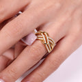 Interlaced Wave Clear Stone Wide Ring In Polished Gold Tone view 2