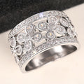 Five-Petal Floral Openwork Extra-Wide Ring In Polished Silver Tone view 5