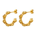 Rose Bloom C-Shaped Metal Hoop Stud Earrings Gold Steel view 5