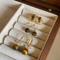 Brown Stone Drop Earrings In Stud And Hook Styles Matching Jewelry Pair view 3