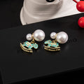 Mint Green Rocking Horse and Pearl Look Dangle Stud Earrings view 2