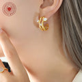 Gold and Silver Open Hoop Earrings with Clear Zircon Accents view 3