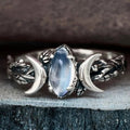 Opalescent Oval Moon Phase Ring In Antiqued Silver Tone view 5