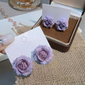 Lavender Sculpted Rose Stud Earrings with Layered Petals view 4