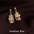 Gold Tone Lantern Rose And White Pearl Drop Stud Earrings view 1