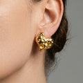 Hammered Texture Heart Stud Earrings Gold Steel Bold Metal view 1