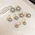 Gold Tone Hook Earrings with Gray Pearl Drops in Four Sizes view 3