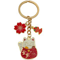 Red Lucky Cat Koi Blossom Fortune Metal Keychain Pair view 5
