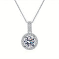 White Gold Round Clear Halo Pendant Necklace Metal Alloy view 1