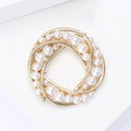 Interlocking Double Ring Pearl Brooch in Polished Gold Tone view 3