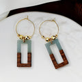 Rectangular Wood and Resin Hoop Drop Earrings in Eight Colors view 7