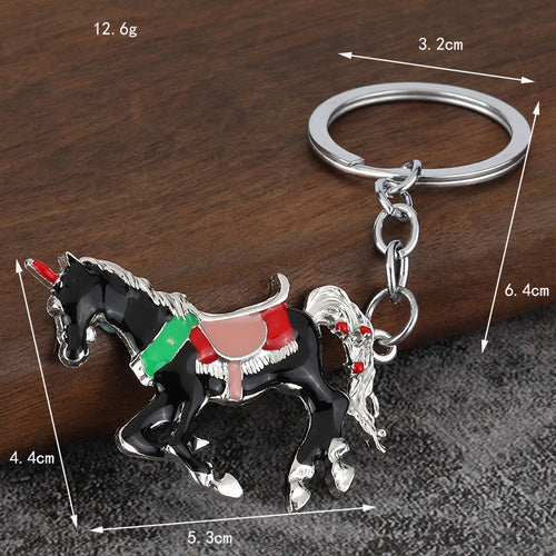 Vintage Lucky Horse Alloy Keychain with Colorful Animal Charm