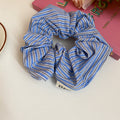 Oversized Blue Stripe And Plaid Fabric Scrunchie In Three Patterns view 6