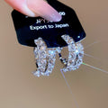 Silver Tone Crystal Hoop Earrings with Layered Oval Drops view 6
