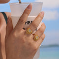 Open Heart Ring Zircon Pave Sunburst Rays Gold Silver Steel view 2