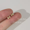 Gold Tone Clear Stone Tiny Bow Stud Earrings For Women view 2