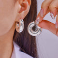 Gold Steel Smooth Thick C Geometric Titanium Steel Earrings view 4