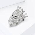 Silver Tone Crowned Lion Head Brooch Rhinestone Crown view 2