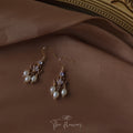 Gold Tone Scroll Branch Purple Stone And Pearl Drop Earrings view 1