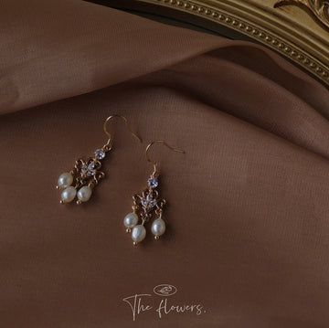 Gold Tone Scroll Branch Purple Stone And Pearl Drop Earrings