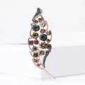 Curved Crystal Feather Brooch with Multicolor Stones view 2