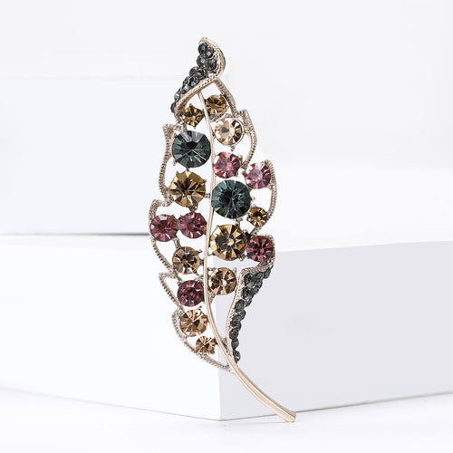 Crystal Feather Brooch styled angled view