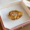 Gold Rose White Petal Flower Open Rings Two Styles view 1