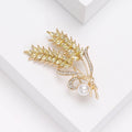 Gold Tone Double Wheat Sheaf Brooch With Pearl-Like Bead view 2