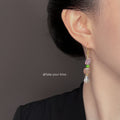 Gold Hook Natural Stone Drop Earrings Purple Pink Clear view 2