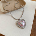 Pink Heart Pendant Necklace with Silver Tone Chain view 6