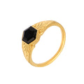 Black Natural Stone Hexagonal Ring in Gold Tone Sizes Six to Eight view 5