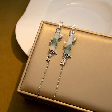 Opalescent Fish Chinese Character Long Chain Stud Earrings
