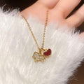 Gold Tone Puppy and Red Heart Pendant Necklace Jewelry Design view 1