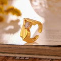 Geometric Fan Open Ring Clear Zircon Gold Steel Size 7 view 2