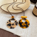 Mottled Round Resin Pendant Cord Statement Necklace view 4