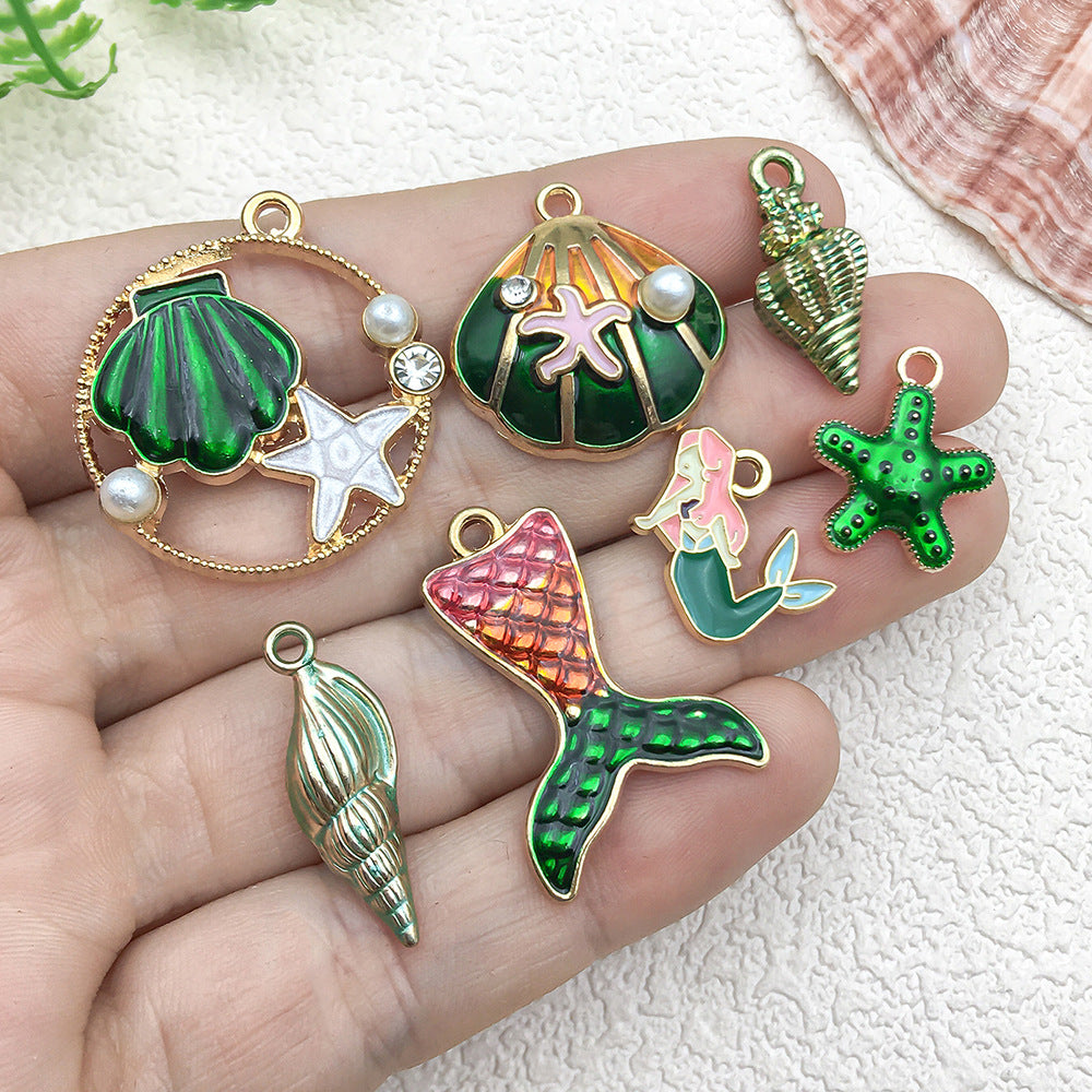 Green Enamel Zinc Alloy Shell Conch Starfish Charm Pendant for DIY Earring Jewelry Making