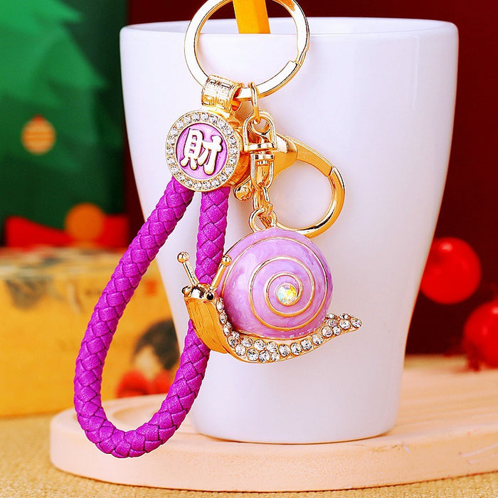 Crystal Snail Keychains With Enamel Shells and Optional Wrist Straps