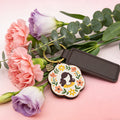 Wooden Floral Woman Keychain Leather Strap Heart Charm view 4