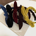 Velvet Knotted Bunny Ear Bow Headband With Teeth 2 Colors view 3