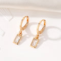 Gold Tone Rectangular Faceted Crystal Huggie Drop Earrings in Seven Colors view 4