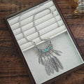 Silver Feather Turquoise Necklace Earrings Jewelry Set view 2
